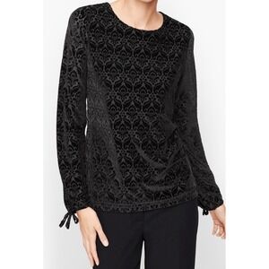 Talbots Plus 1X Women Floral Long Sleeve Velvet Lined Blouse Black Gothic